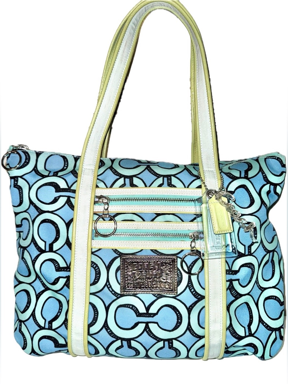 Coach Poppy Op Art Glam Blue / Yellow handbag + 3 Hangtags - 2010 #14983 - GUC
